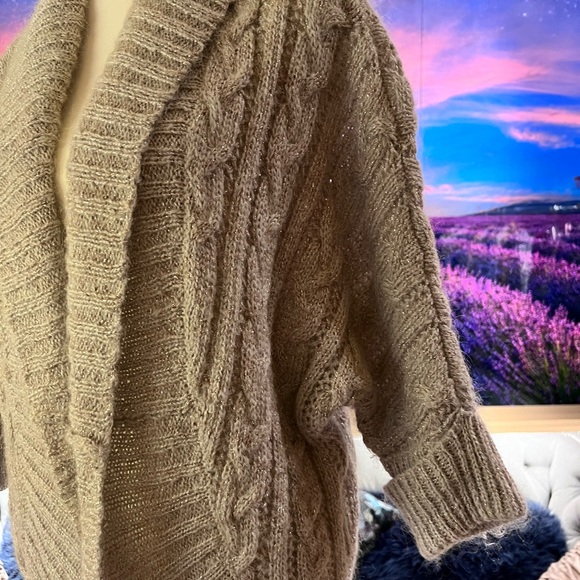 Express Sweaters - Express Grey Waterfall sweater with gold weave - Women’s small